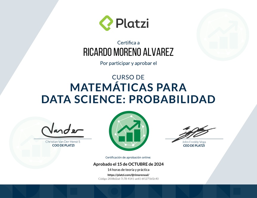 Diploma del Curso de Matemáticas para Data Science: Probabilidad