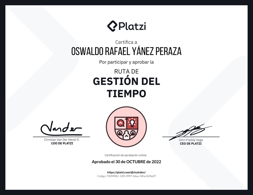 Diploma de la Ruta de Aprendizaje de Gestión del tiempo