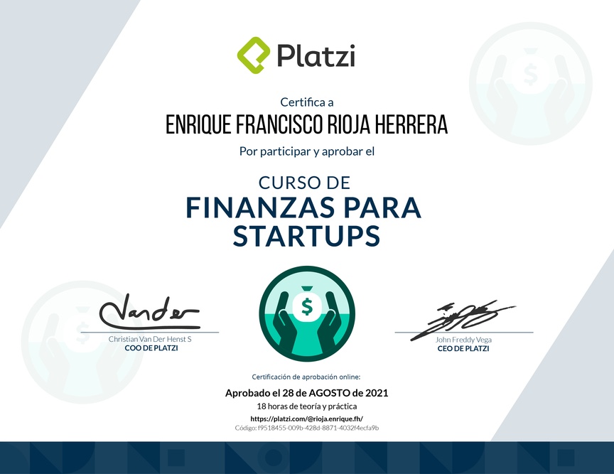 Diploma del Curso de Finanzas para Startups