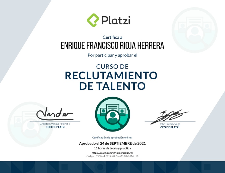Diploma del Curso de Reclutamiento de Talento