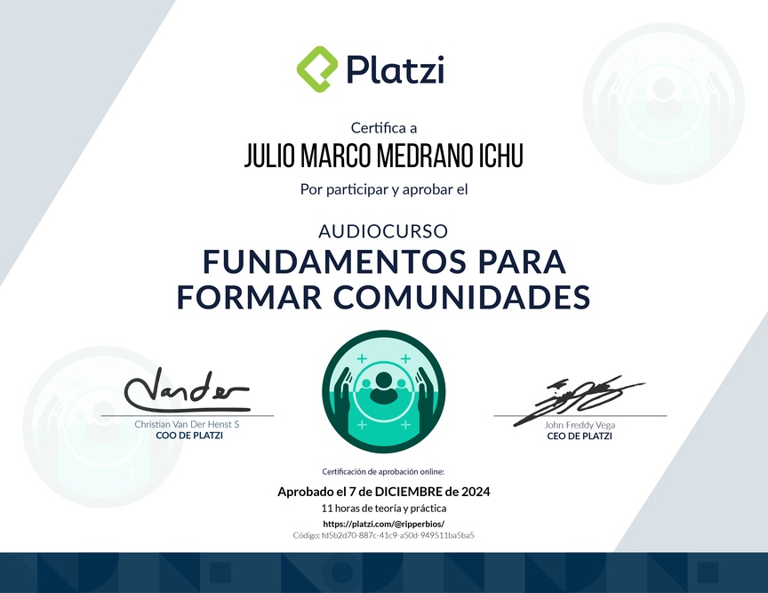 Diploma de Audiocurso Fundamentos para Formar Comunidades