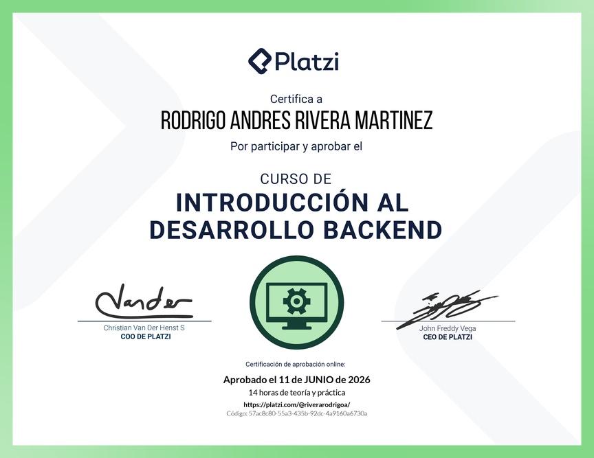 Diploma del Curso de Introducción al Desarrollo Backend