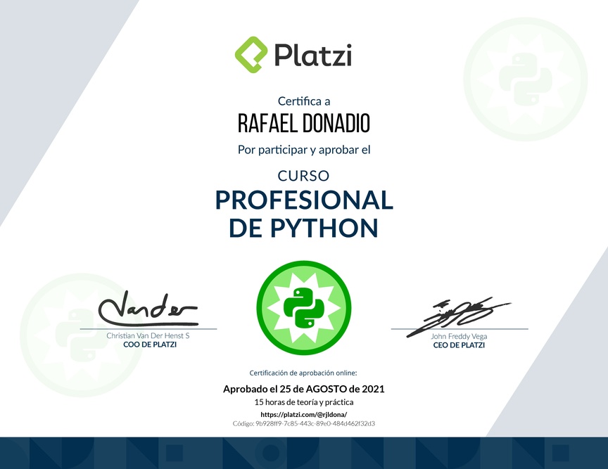 Diploma del Curso Profesional de Python