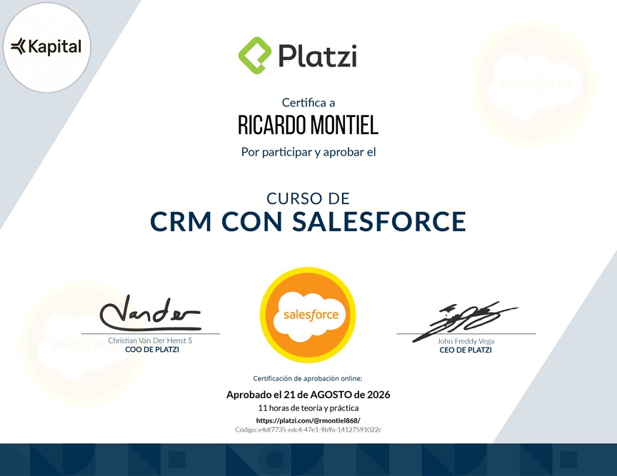 Diploma del Curso de CRM con Salesforce
