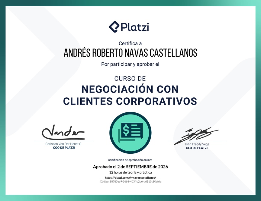 Diploma del Curso para Negociar con Clientes Corporativos