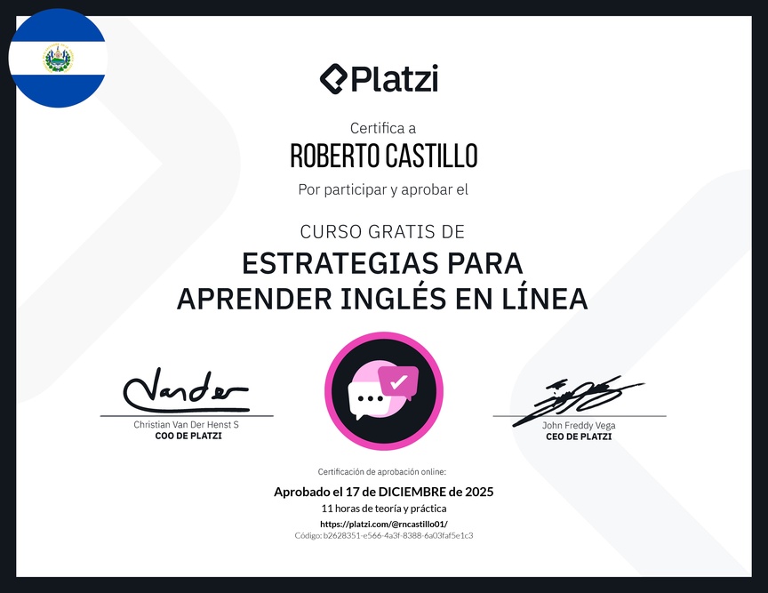 Diploma del Curso Gratis de Estrategias para Aprender Inglés en Línea