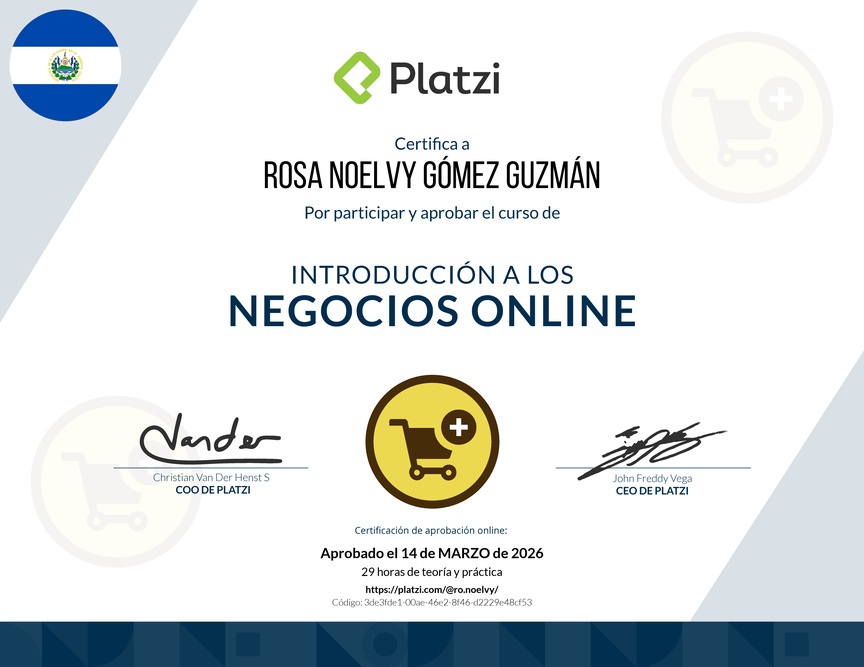Diploma del Curso de Introducción a los Negocios Online en Ecommerce