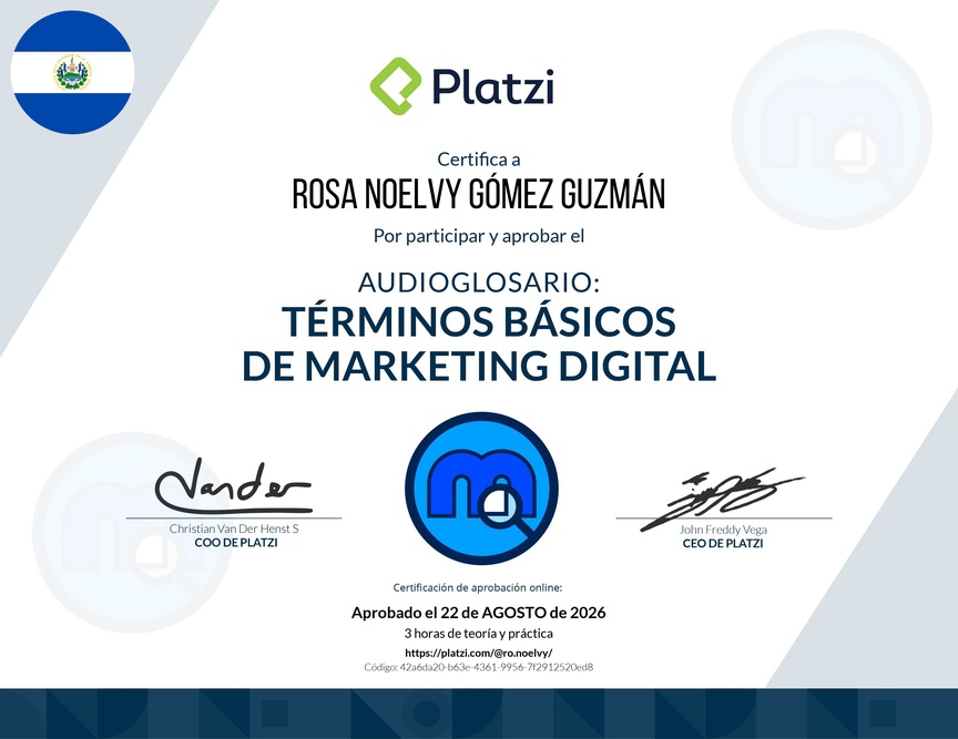 Diploma de Audioglosario Términos  Básicos de Marketing Digital