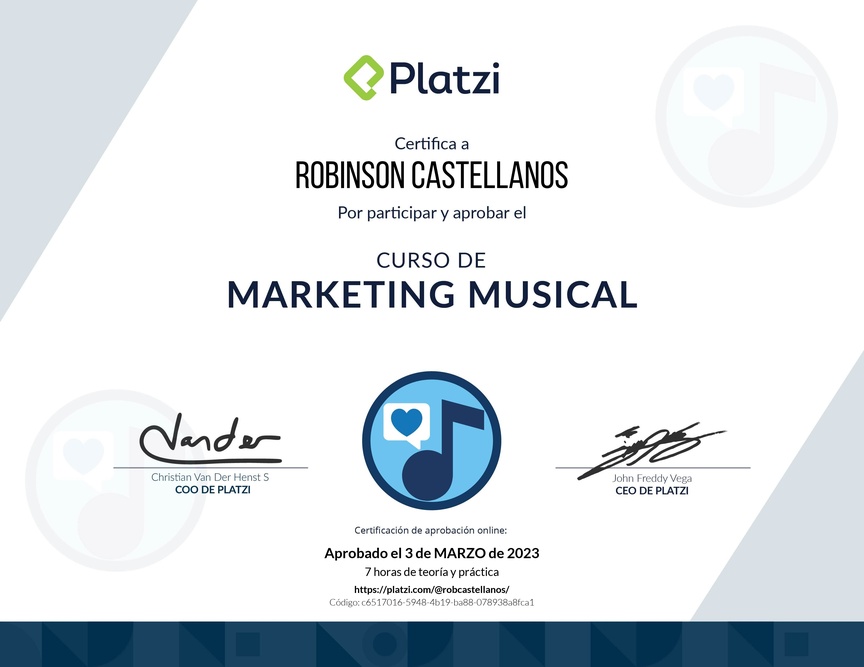 Diploma del Curso de Marketing Musical