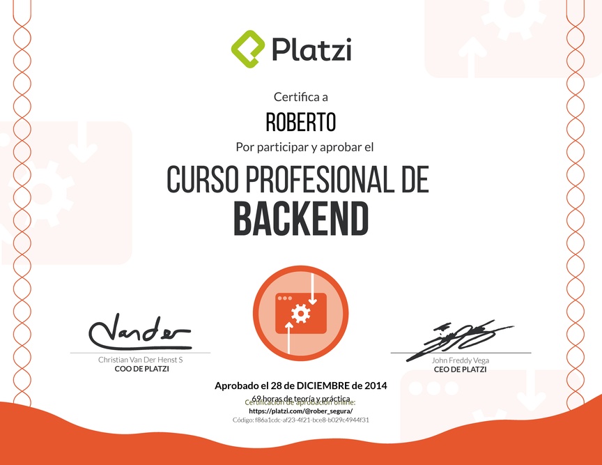 Diploma del Curso Profesional de Backend