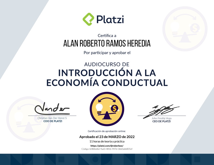 Diploma de Audiocurso de Introducción a la Economía Conductual