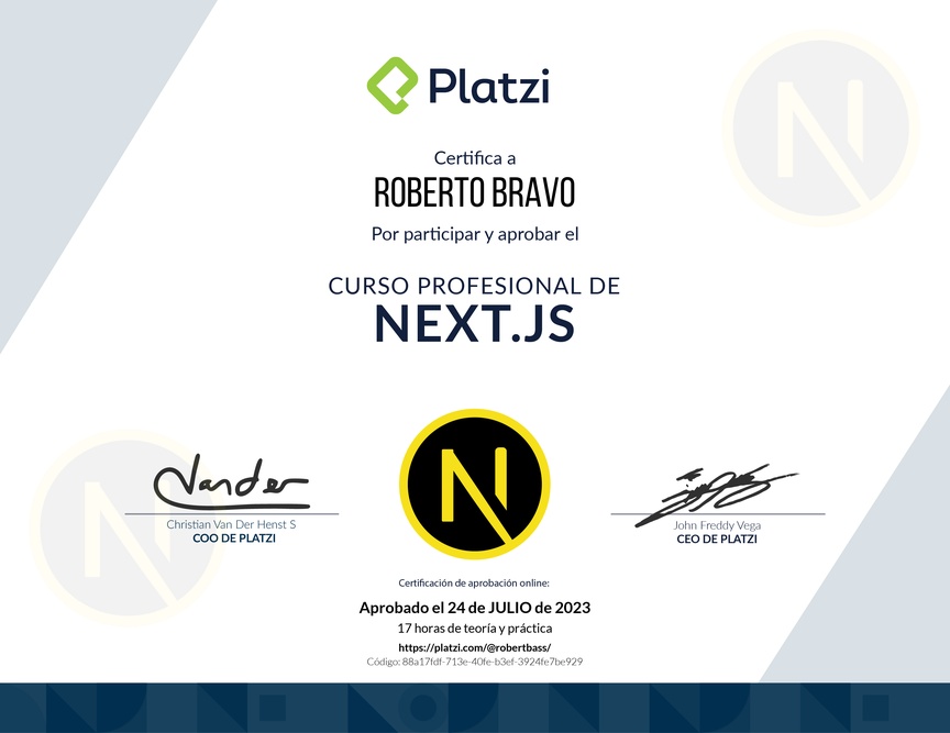 Diploma del Curso Profesional de Next.js