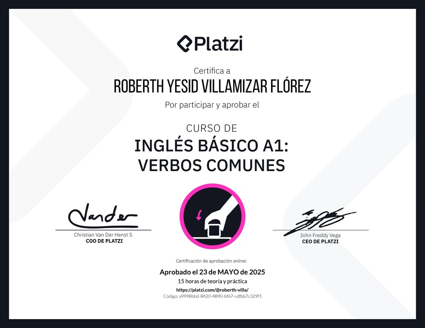 Diploma del Curso de Inglés Básico A1: Verbos Comunes