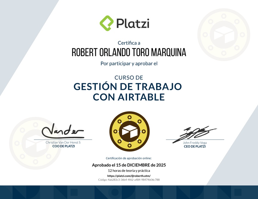 Diploma del Curso de Gestión de Trabajo con Airtable