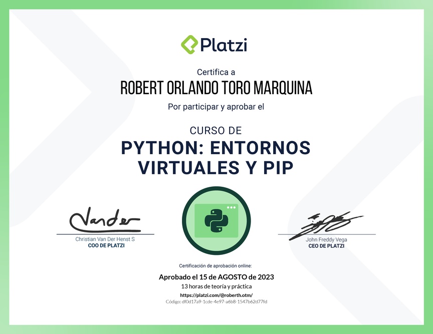 Diploma del Curso de Python: PIP y Entornos Virtuales