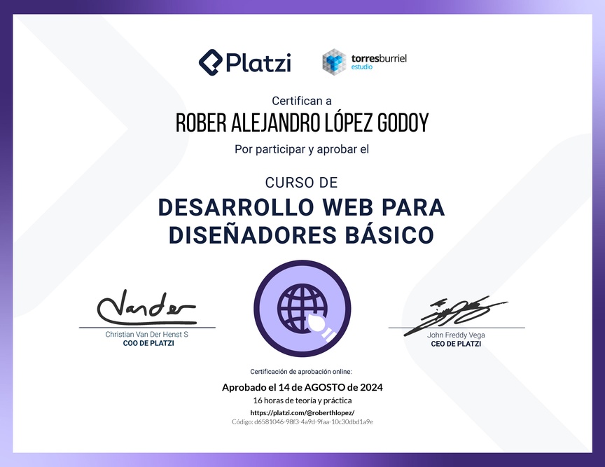 Diploma del Curso Desarrollo Web para Diseñadores