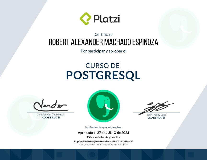 Diploma del Curso de PostgreSQL