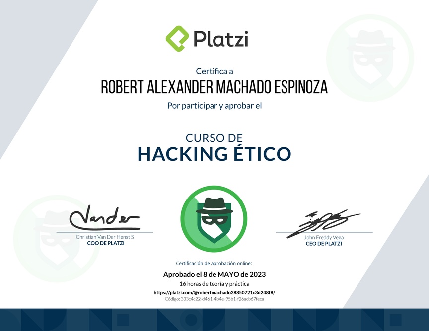 Diploma del Curso de Hacking Ético