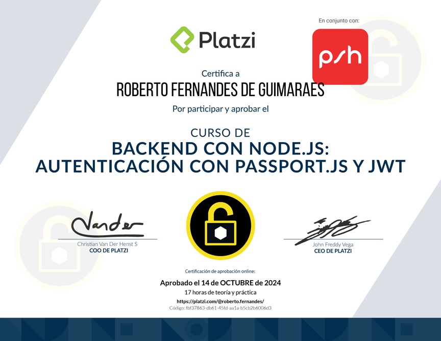 Diploma del Curso de Backend con Node.js: Autenticación con Passport.js y JWT