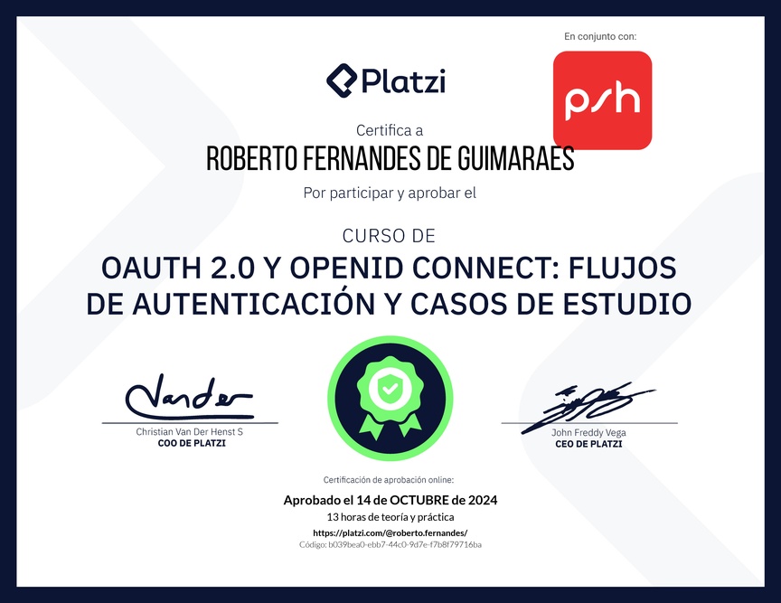 Diploma del Curso de OAuth 2.0 y OpenID Connect: Flujos de Autenticación y Casos de Estudio