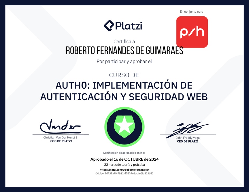Diploma del Curso de Auth0: Implementación de Autenticación y Seguridad Web