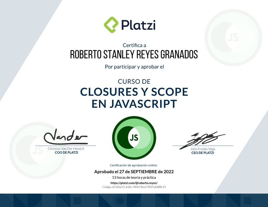 Diploma del Curso de Closures y Scope en JavaScript