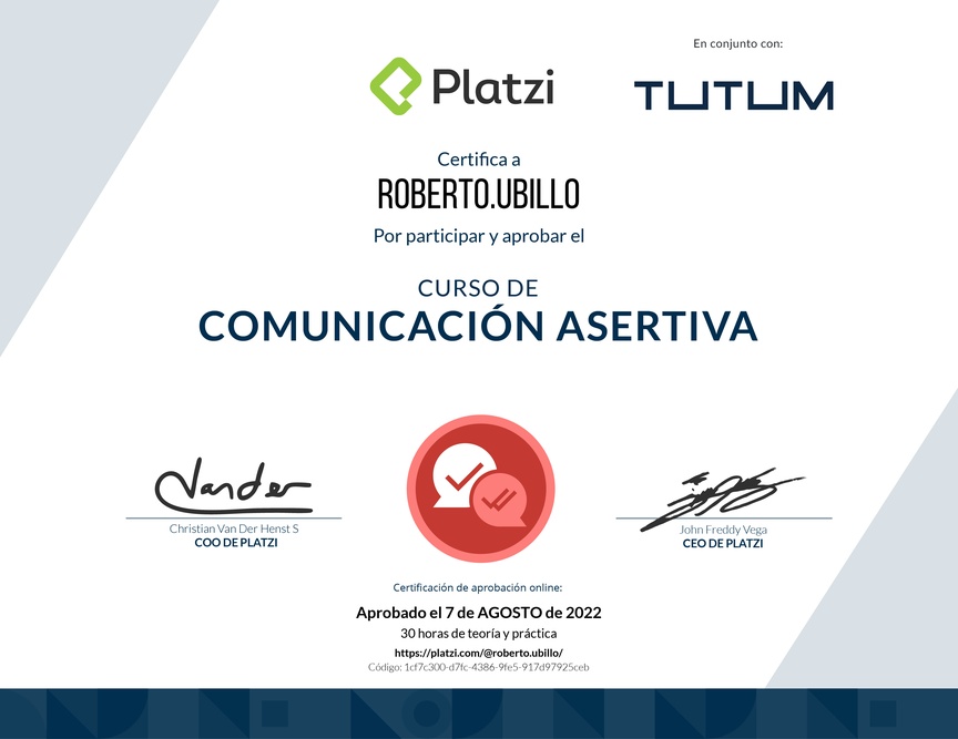 Diploma del Curso de Comunicación Asertiva para la Vida Personal y Profesional (2021)
