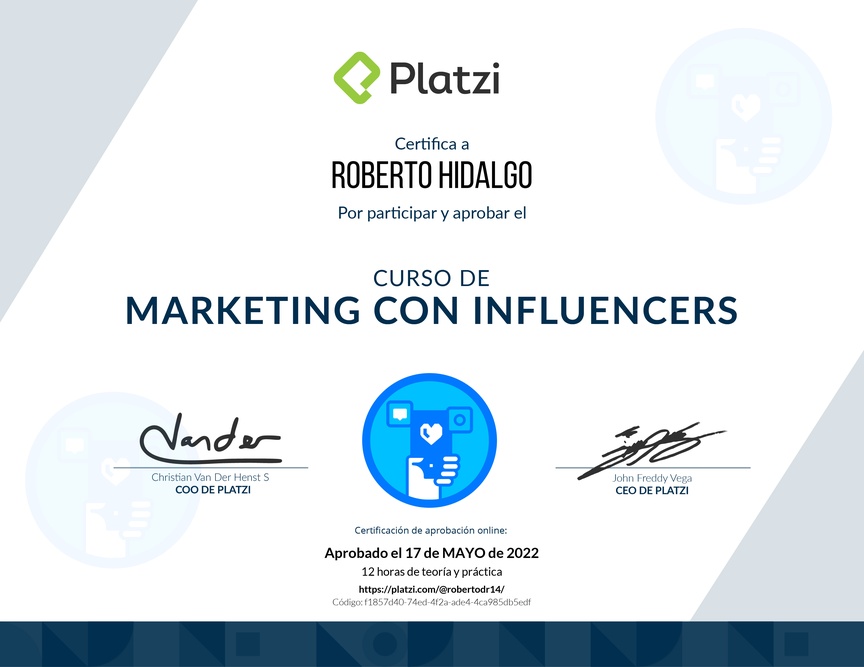 Diploma del Curso de Marketing con Influencers