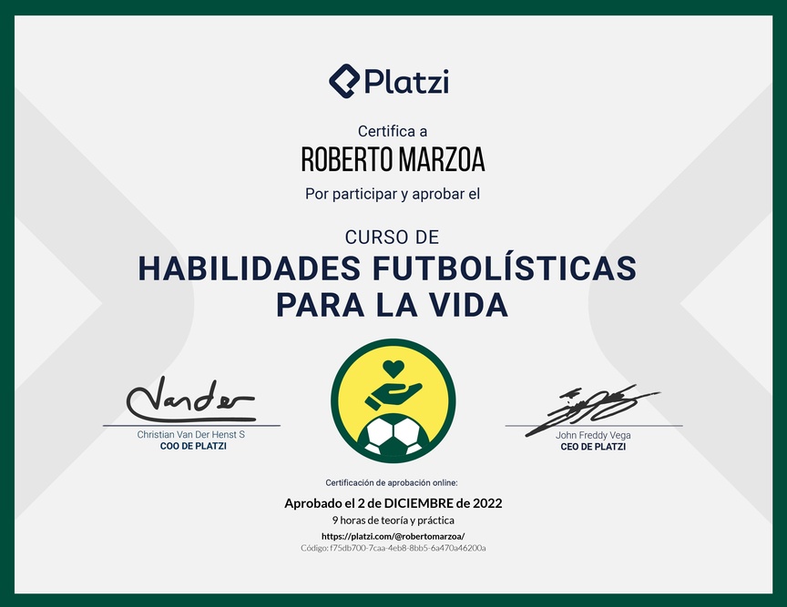 Diploma del Curso de Lecciones del Fútbol para Aprender Habilidades Blandas