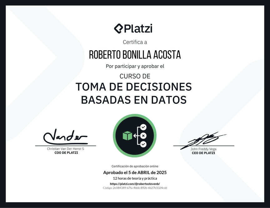 Diploma del Curso de Toma de Decisiones Basadas en Datos