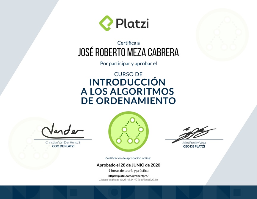 Diploma del Curso de Introducción a los Algoritmos de Ordenamiento