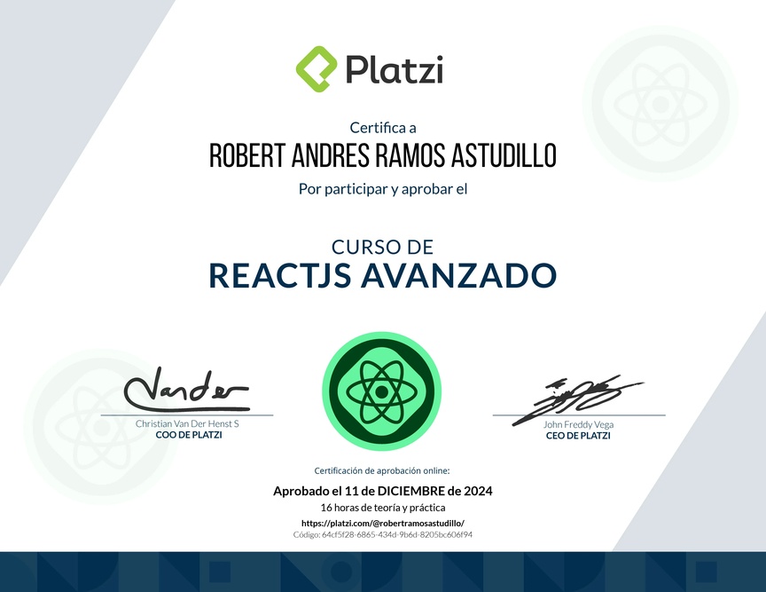 Diploma del Curso de React Avanzado