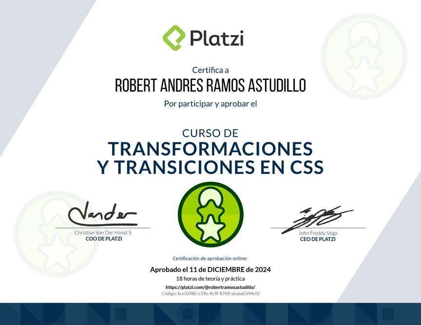 Diploma del Curso de Transformaciones y Transiciones en CSS