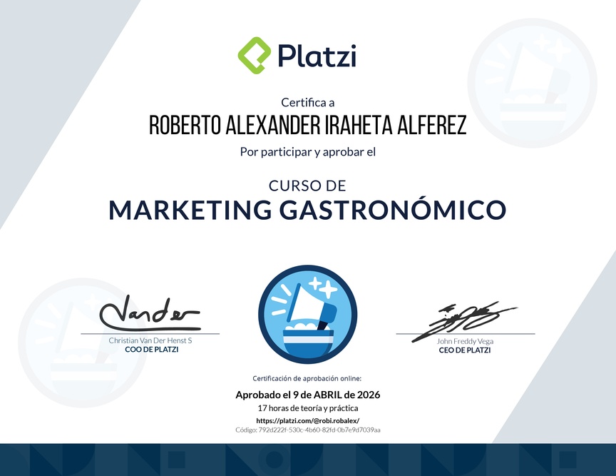 Diploma del Curso de Marketing Digital para Proyectos Gastronómicos