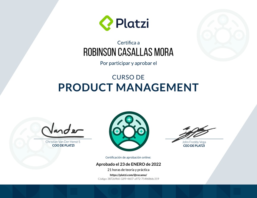 Diploma del Curso de Product Management