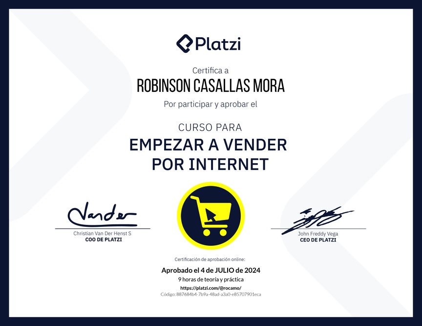 Diploma del Curso para Empezar a Vender por Internet