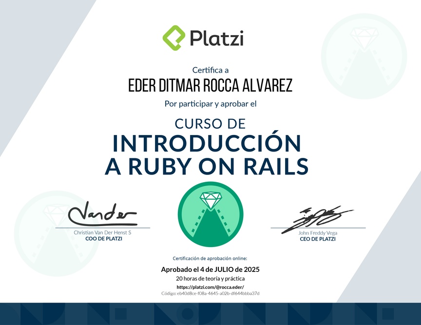 Diploma del Curso de Introducción a Ruby on Rails