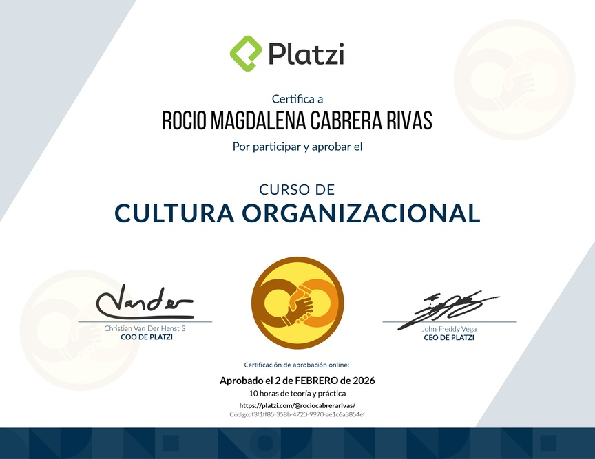 Diploma del Curso de Cultura Organizacional para Diagnosticar y Potenciar el Desarrollo de tu Empresa