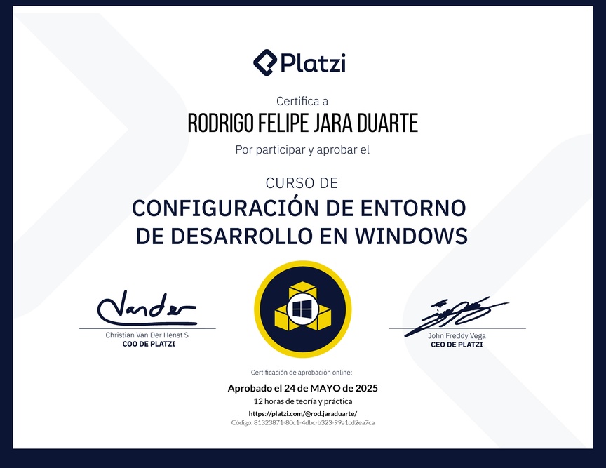 Diploma del Curso de Configuración de Entorno de Desarrollo en Windows