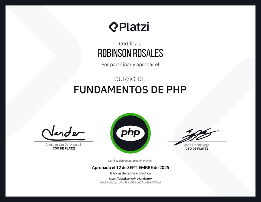 Diploma del Curso de Fundamentos de PHP