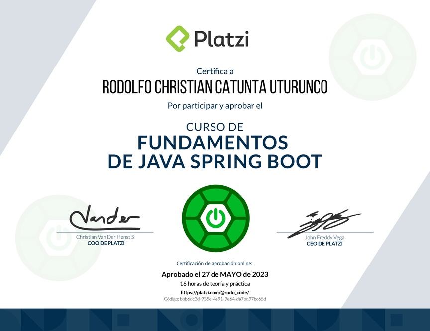 Diploma del Curso de Java: Backend con Spring Boot
