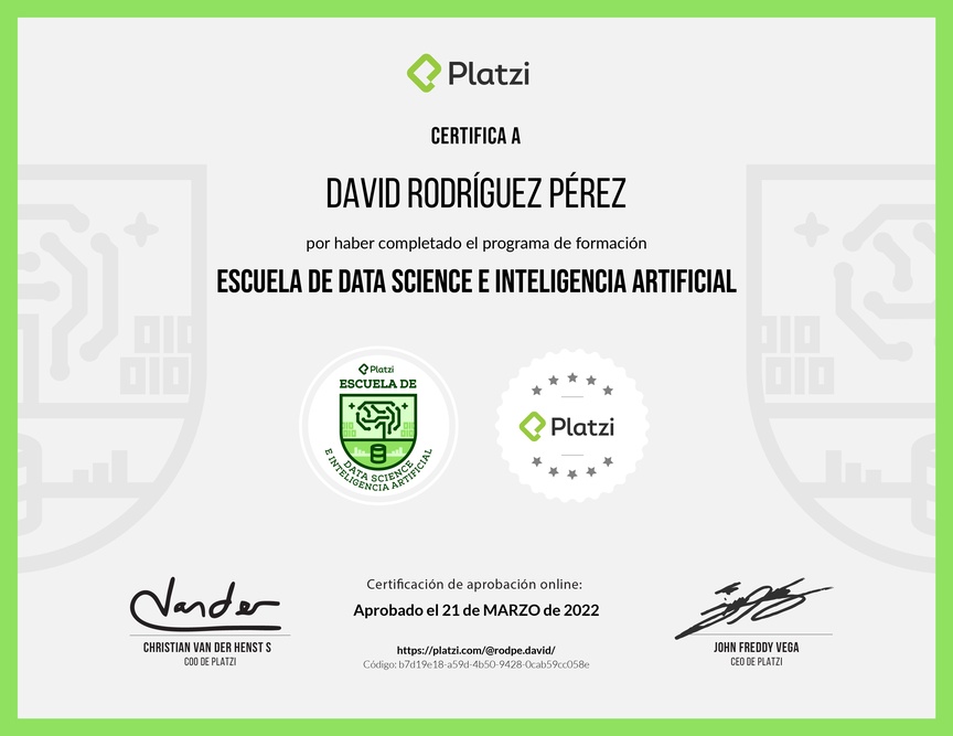 Diploma de la Ruta de Aprendizaje de Data e Inteligencia Artificial