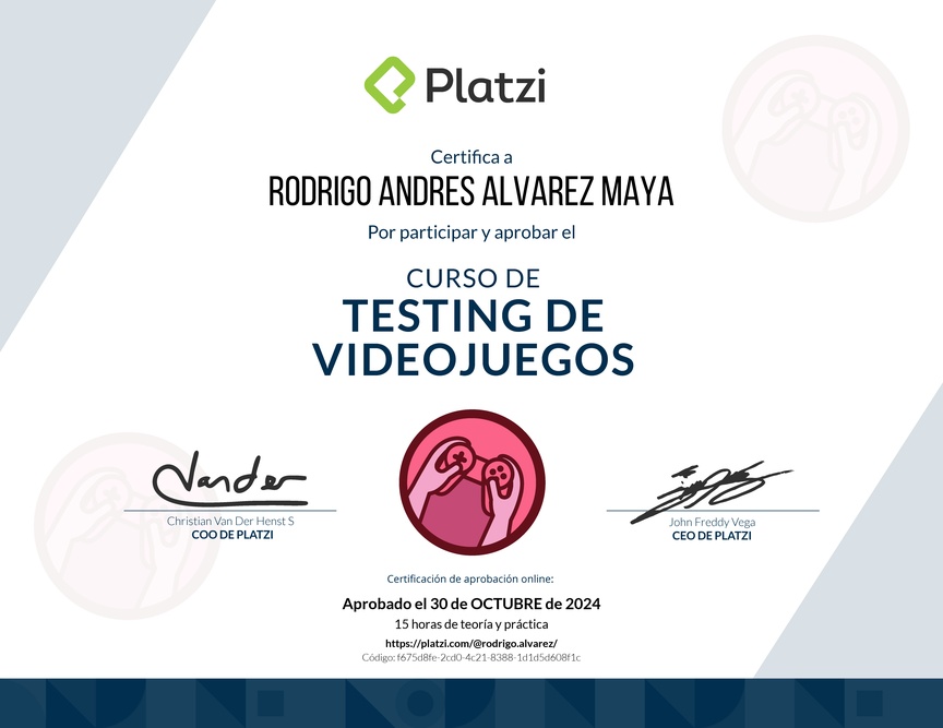 Diploma del Curso de Testing de Videojuegos