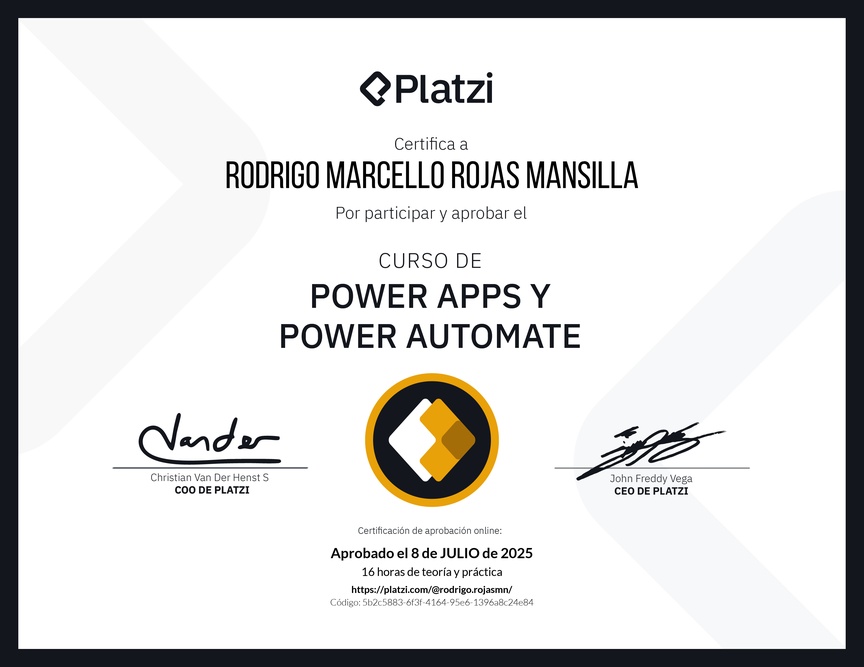 Diploma del Curso de Power Apps y Power Automate