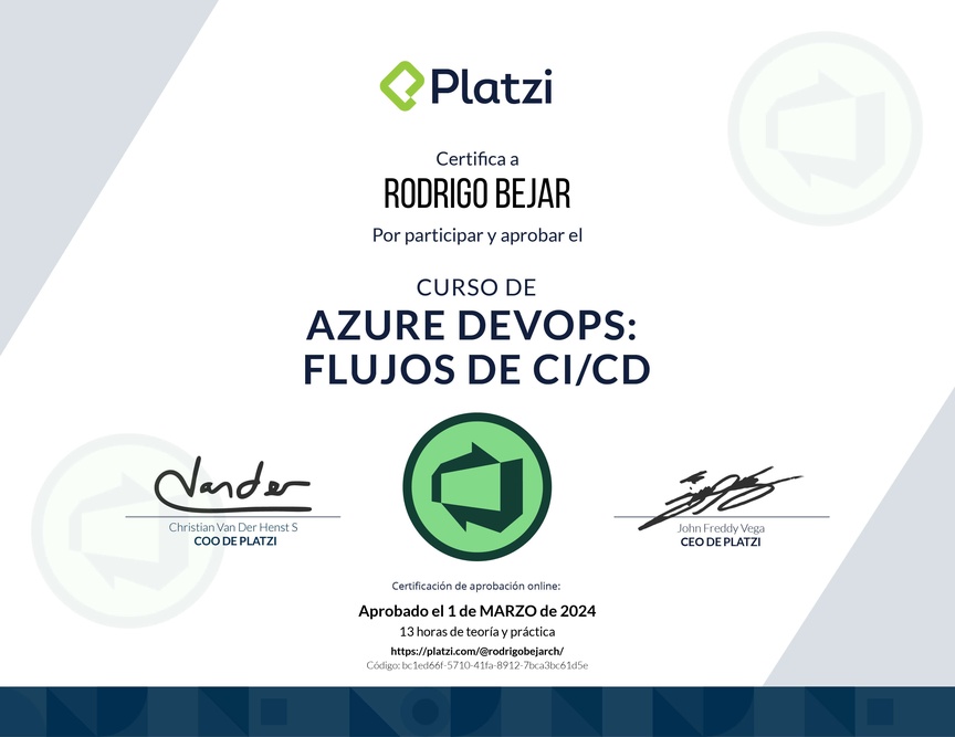 Diploma del Curso de Azure DevOps: Flujos de CI/CD