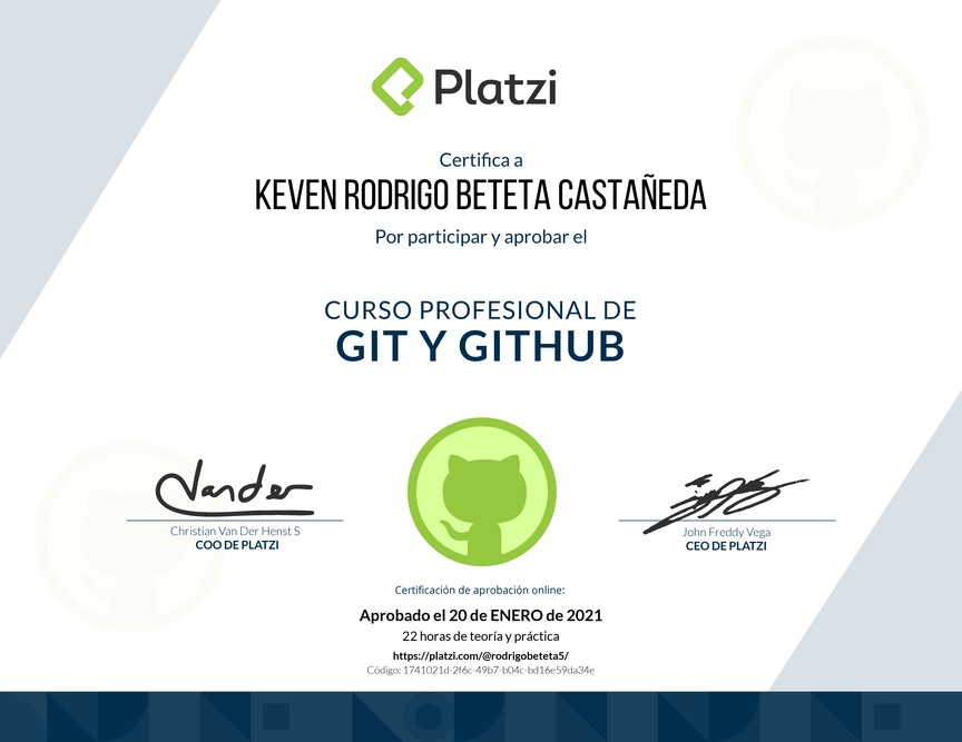 Diploma del Curso Profesional de Git y GitHub
