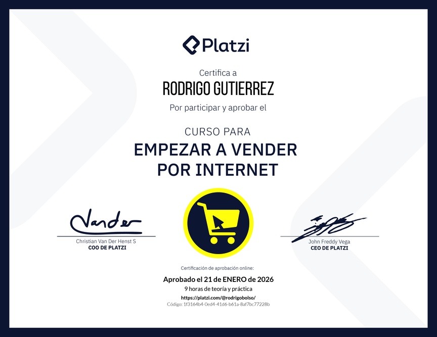 Diploma del Curso para Empezar a Vender por Internet