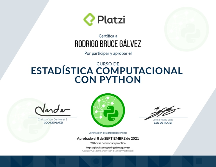 Diploma del Curso de Estadística Computacional con Python