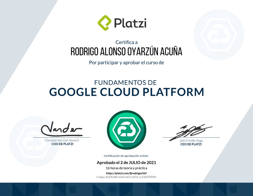 Diploma de Fundamentos de Google Cloud Platform 2018