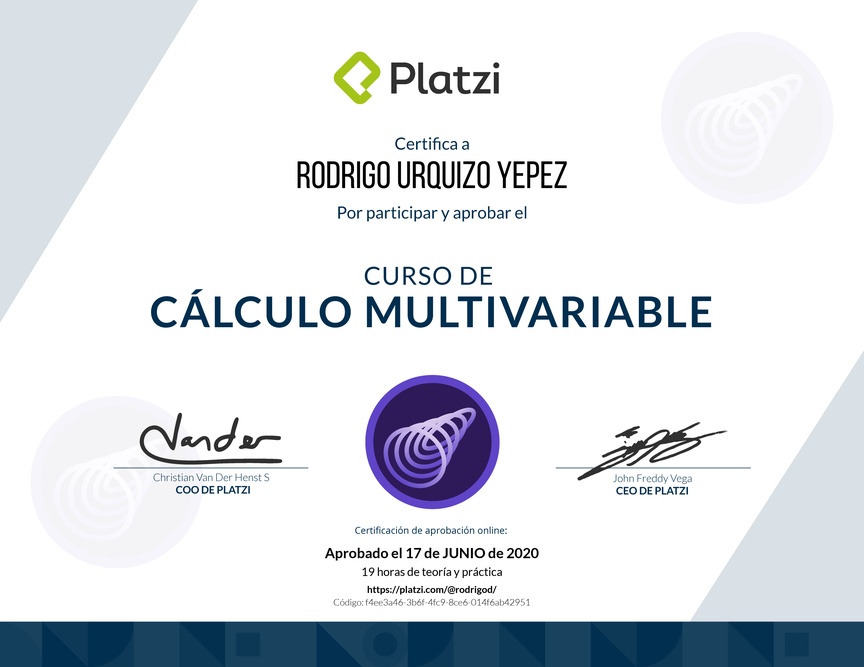 Diploma del Curso de Cálculo Multivariable